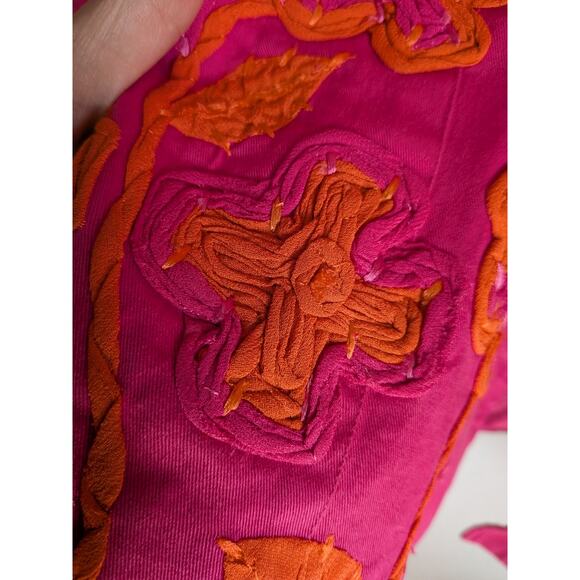 Chico's sz 1 jacket Womens Large Floral Embroidered Button Down Pink Orange - Picture 4 of 8